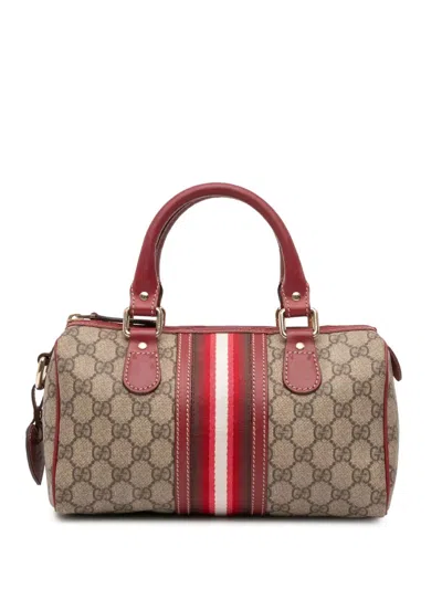 Pre-owned Gucci 2016-2025 Limited Edition Small Gg Supreme Web Joy Boston Bag In Brown