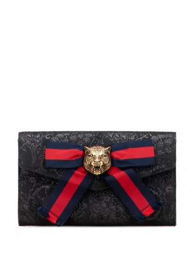 Pre-owned Gucci 2016-2025 Lurex Brocade Animalier Broadway Clutch Bag In Black