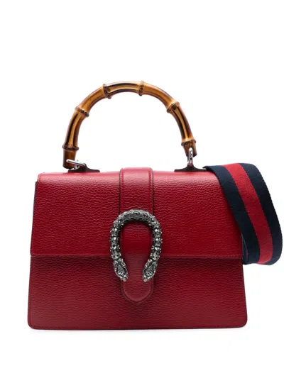 Pre-owned Gucci 2016-2025 Medium Bamboo Dionysus Web Satchel In Red