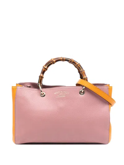 Pre-owned Gucci 2016-2025 Medium Bicolor Calfskin Bamboo Shopper Satchel In Orange