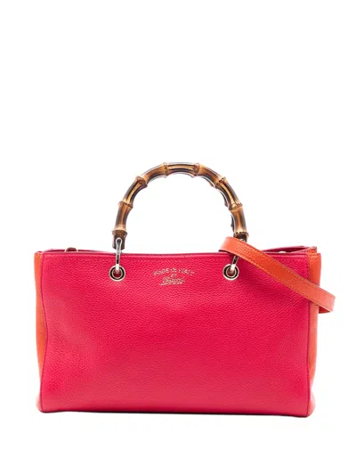 Pre-owned Gucci 2016-2025 Medium Bicolor Calfskin Bamboo Shopper Satchel In Pink