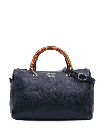 Pre-owned Gucci 2016-2025 Medium Calfskin Bamboo Shopper Boston Bag Satchel In Black