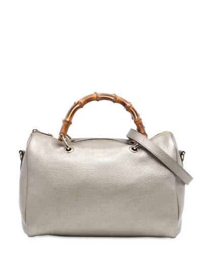 Pre-owned Gucci 2016-2025 Medium Calfskin Bamboo Shopper Boston Bag Satchel In Gold