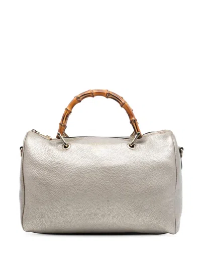 Pre-owned Gucci 2016-2025 Medium Calfskin Bamboo Shopper Boston Bag Satchel In Gold