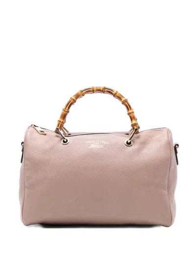 Pre-owned Gucci 2016-2025 Medium Calfskin Bamboo Shopper Boston Bag Satchel In Pink
