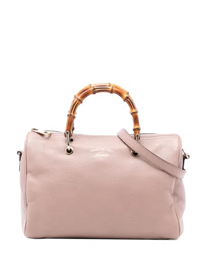 Pre-owned Gucci 2016-2025 Medium Calfskin Bamboo Shopper Boston Bag Satchel In Pink