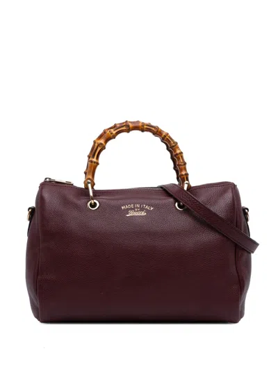 Pre-owned Gucci 2016-2025 Medium Calfskin Bamboo Shopper Boston Bag Satchel In Red