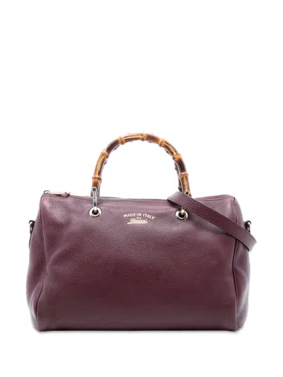 Pre-owned Gucci 2016-2025 Medium Calfskin Bamboo Shopper Boston Bag Satchel In Red