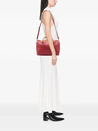 Pre-owned Gucci 2016-2025 Medium Calfskin Bamboo Shopper Boston Bag Satchel In Red