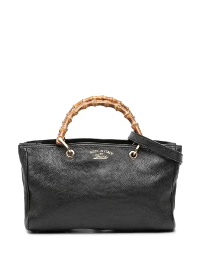 Pre-owned Gucci 2016-2025 Medium Calfskin Bamboo Shopper Satchel In Black