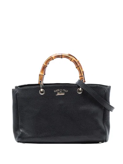 Pre-owned Gucci 2016-2025 Medium Calfskin Bamboo Shopper Satchel In Black