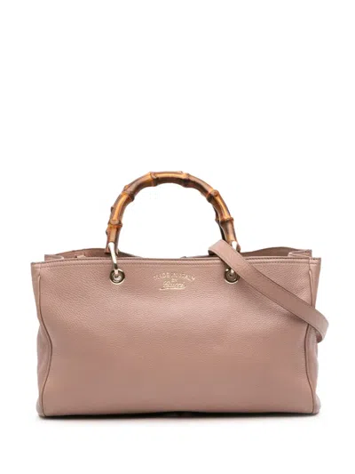 Pre-owned Gucci 2016-2025 Medium Calfskin Bamboo Shopper Satchel In Brown