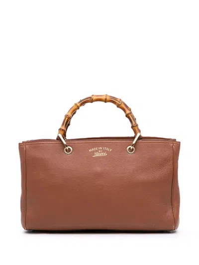 Pre-owned Gucci 2016-2025 Medium Calfskin Bamboo Shopper Satchel In Brown