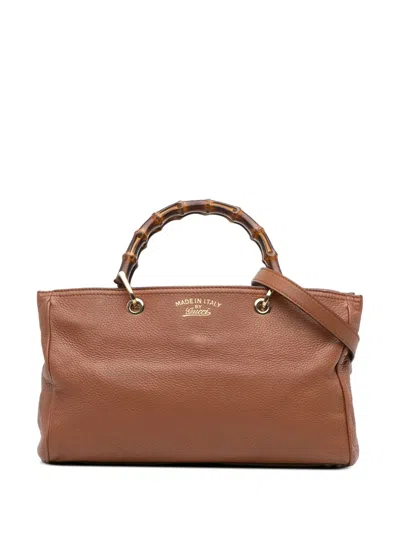Pre-owned Gucci 2016-2025 Medium Calfskin Bamboo Shopper Satchel In Brown
