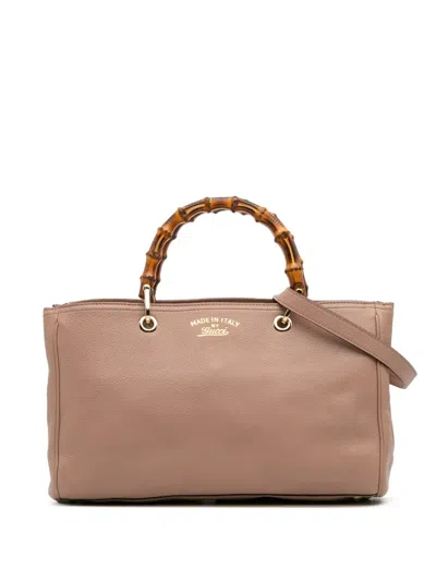 Pre-owned Gucci 2016-2025 Medium Calfskin Bamboo Shopper Satchel In Brown