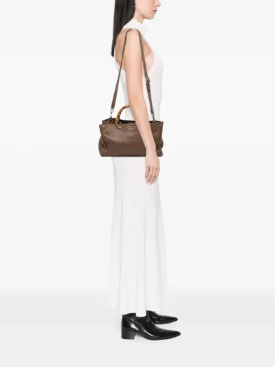 Pre-owned Gucci 2016-2025 Medium Calfskin Bamboo Shopper Satchel In Brown