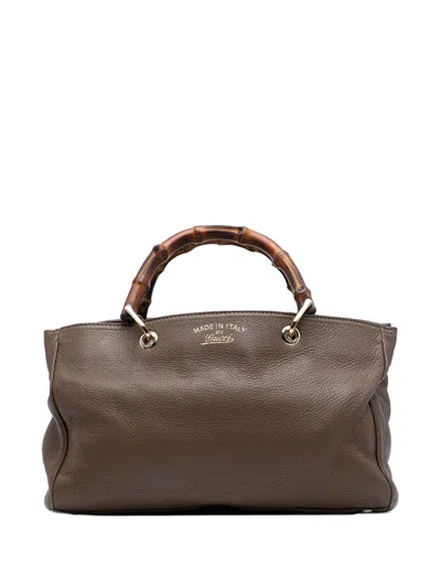 Pre-owned Gucci 2016-2025 Medium Calfskin Bamboo Shopper Satchel In Brown