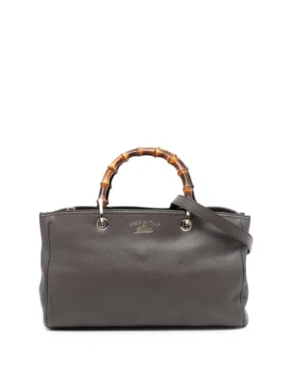 Pre-owned Gucci 2016-2025 Medium Calfskin Bamboo Shopper Satchel In Brown