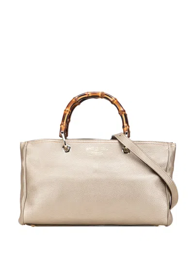 Pre-owned Gucci 2016-2025 Medium Calfskin Bamboo Shopper Satchel In Gold