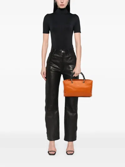 Pre-owned Gucci 2016-2025 Medium Calfskin Bamboo Shopper Satchel In Orange