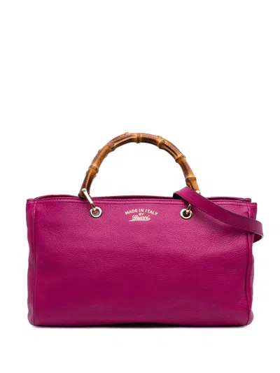 Pre-owned Gucci 2016-2025 Medium Calfskin Bamboo Shopper Satchel In Pink