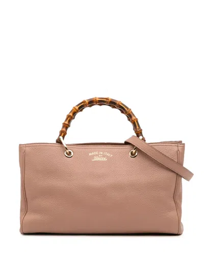 Pre-owned Gucci 2016-2025 Medium Calfskin Bamboo Shopper Satchel In Pink
