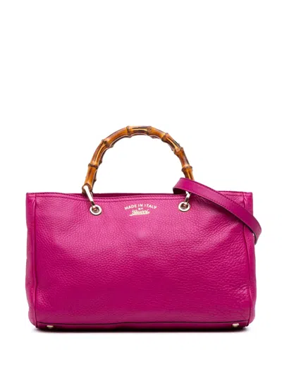 Pre-owned Gucci 2016-2025 Medium Calfskin Bamboo Shopper Satchel In Pink