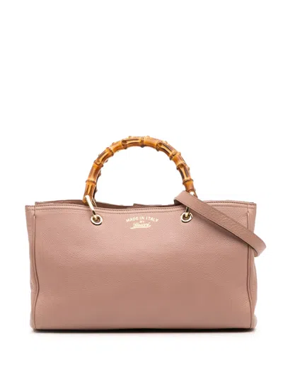 Pre-owned Gucci 2016-2025 Medium Calfskin Bamboo Shopper Satchel In Pink