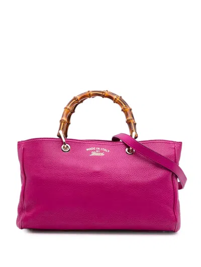 Pre-owned Gucci 2016-2025 Medium Calfskin Bamboo Shopper Satchel In Pink
