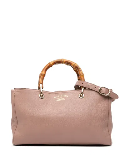 Pre-owned Gucci 2016-2025 Medium Calfskin Bamboo Shopper Satchel In Pink