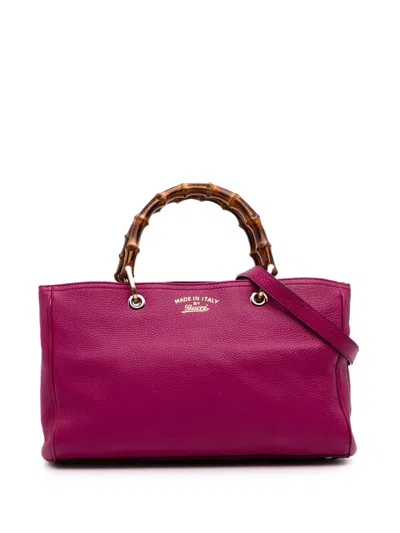 Pre-owned Gucci 2016-2025 Medium Calfskin Bamboo Shopper Satchel In Pink
