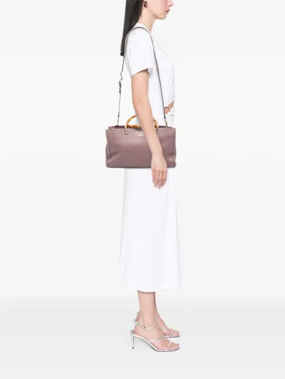 Pre-owned Gucci 2016-2025 Medium Calfskin Bamboo Shopper Satchel In Pink