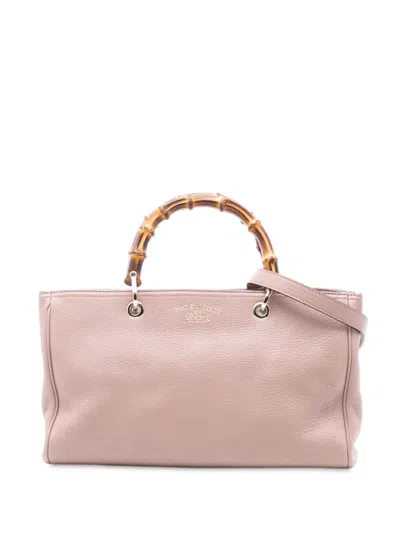Pre-owned Gucci 2016-2025 Medium Calfskin Bamboo Shopper Satchel In Pink