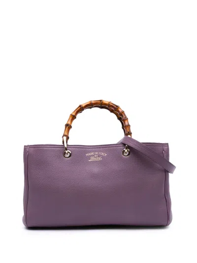Pre-owned Gucci 2016-2025 Medium Calfskin Bamboo Shopper Satchel In Purple