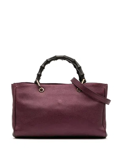 Pre-owned Gucci 2016-2025 Medium Calfskin Bamboo Shopper Satchel In Purple