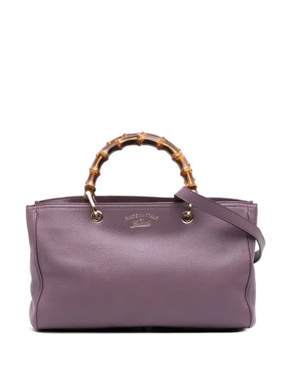 Pre-owned Gucci 2016-2025 Medium Calfskin Bamboo Shopper Satchel In Purple