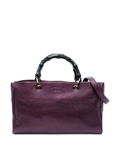 Pre-owned Gucci 2016-2025 Medium Calfskin Bamboo Shopper Satchel In Purple