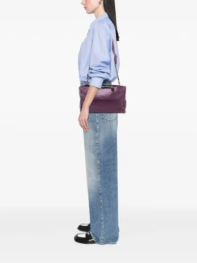 Pre-owned Gucci 2016-2025 Medium Calfskin Bamboo Shopper Satchel In Purple