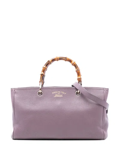 Pre-owned Gucci 2016-2025 Medium Calfskin Bamboo Shopper Satchel In Purple