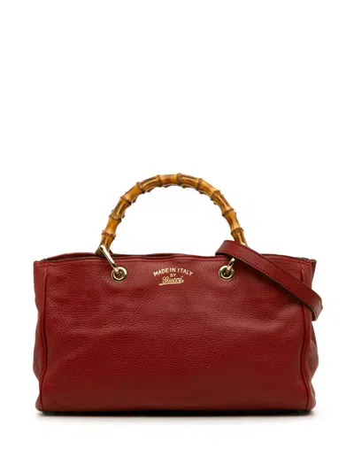 Pre-owned Gucci 2016-2025 Medium Calfskin Bamboo Shopper Satchel In Red