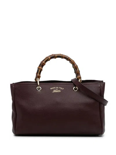 Pre-owned Gucci 2016-2025 Medium Calfskin Bamboo Shopper Satchel In Red