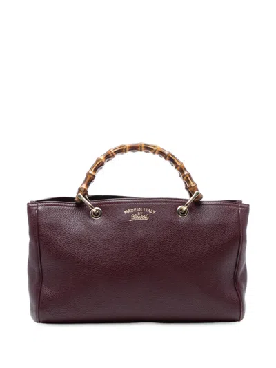 Pre-owned Gucci 2016-2025 Medium Calfskin Bamboo Shopper Satchel In Red