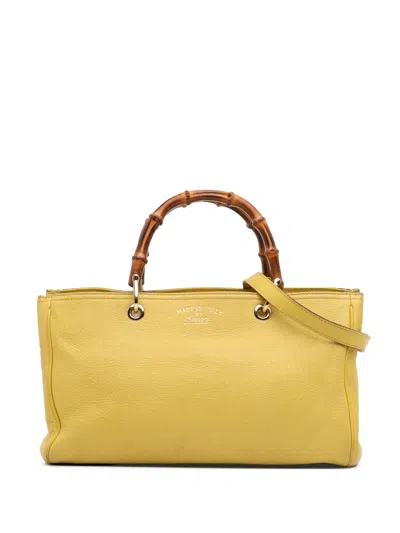 Pre-owned Gucci 2016-2025 Medium Calfskin Bamboo Shopper Satchel In Yellow