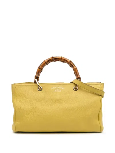 Pre-owned Gucci 2016-2025 Medium Calfskin Bamboo Shopper Satchel In Yellow