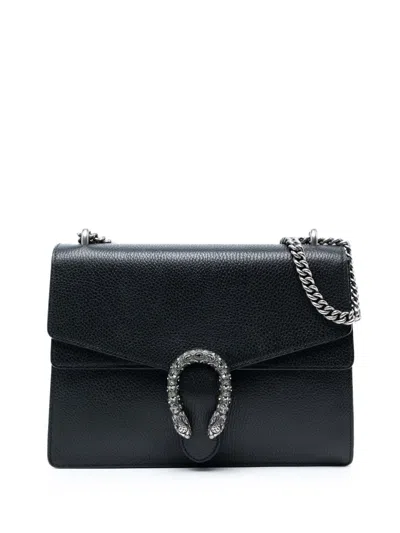Pre-owned Gucci 2016-2025 Medium Calfskin Dionysus Shoulder Bag In Black