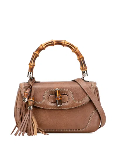 Pre-owned Gucci 2016-2025 Medium Calfskin New Bamboo Top Handle Bag Satchel In Brown