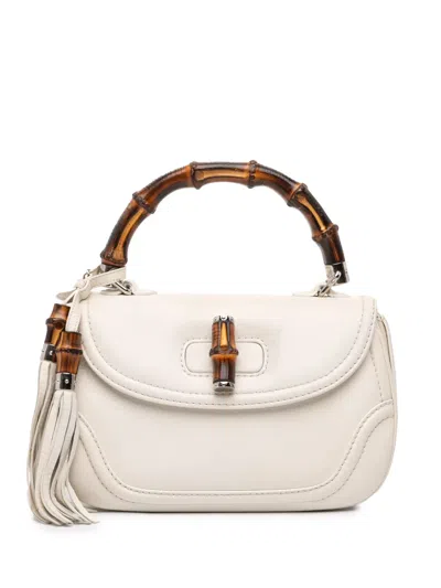 Pre-owned Gucci 2016-2025 Medium Calfskin New Bamboo Top Handle Bag Satchel In White