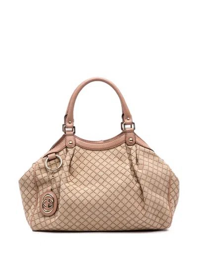 Pre-owned Gucci 2016-2025 Medium Diamante Canvas Sukey Tote Bag In Brown