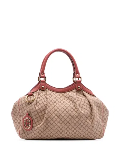 Pre-owned Gucci 2016-2025 Medium Diamante Canvas Sukey Tote Bag In Brown