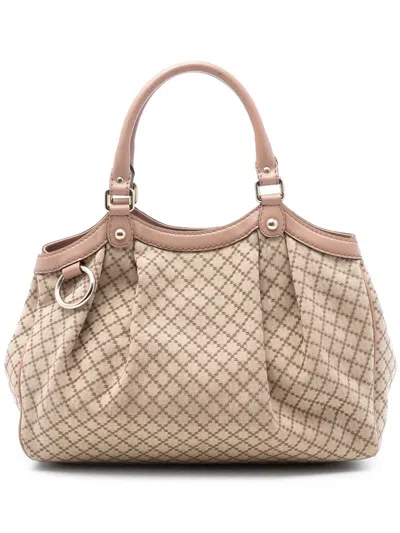 Pre-owned Gucci 2016-2025 Medium Diamante Canvas Sukey Tote Bag In Brown